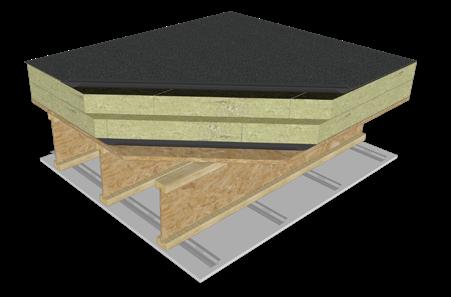 Low-slope Roof (Conventional) Roofing membrane ROCKWOOL TOPROCK DD PLUS ROCKWOOL TOPROCK DD Sheathing with vapor barrier I-Joist floor framing Gypsum with resilient channels Energy Savings High Vapor