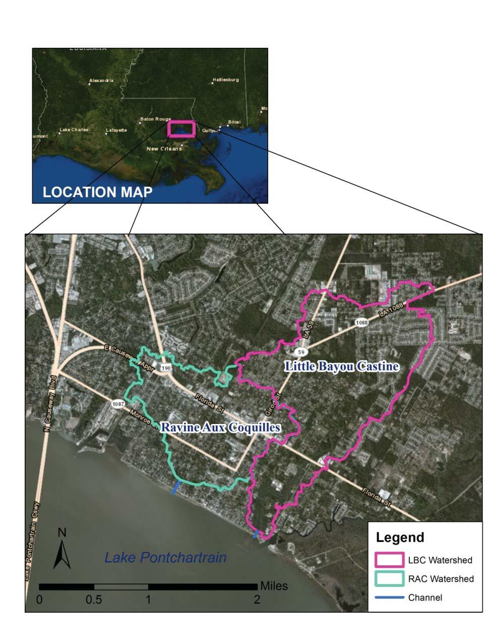 SITE DESCRIPTION The city of Mandeville, LA lies on the north shore of Lake Pontchartrain (Figure 1). The areas adjacent to the lake are low-lying with elevations typically below 4.