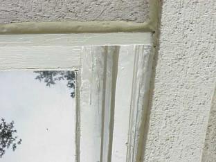 Like the photo above, many areas around windows and doors have no caulk joint at all.