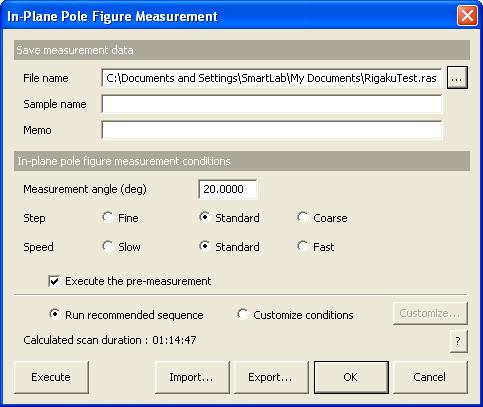 1.1 Setting conditions 1. How to set Part conditions In this chapter, how to set the In-Plane Pole Figure Measurement Part conditions is described.