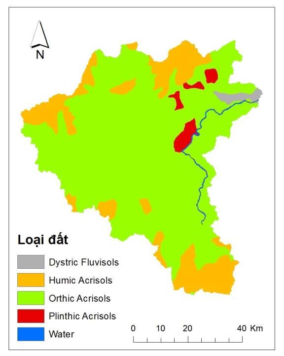 SWAT database Soil database Vnese FAO Area(ha) Đất phù sa Dystric Fluvisols 5.290,00 Đất mùn vàng đỏ trên núi cao Humic Acrisols 83.