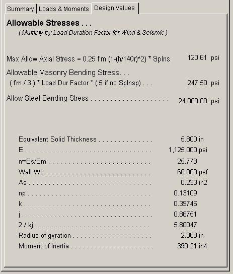166 ENERCALC Allowable Stresses In this section the allowable axial, masonry bending, and steel bending stresses are given along with the equations used to create them. Equiv.