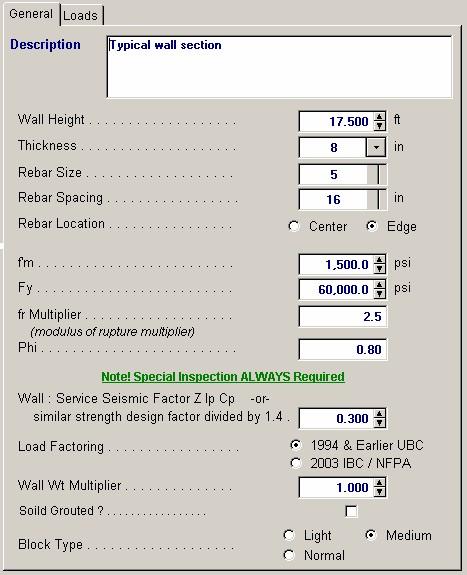 Masonry Design Modules 173 This set of tabs provides entries for all input in this calculation.