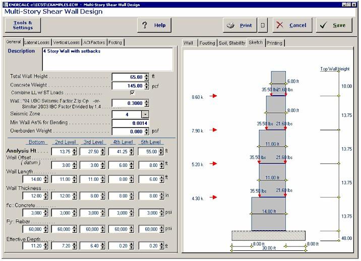 92 ENERCALC Basic Usage It is critical that the user understands the concept of the various ANALYSIS HEIGHTS which are used to define the bottom of each wall section.