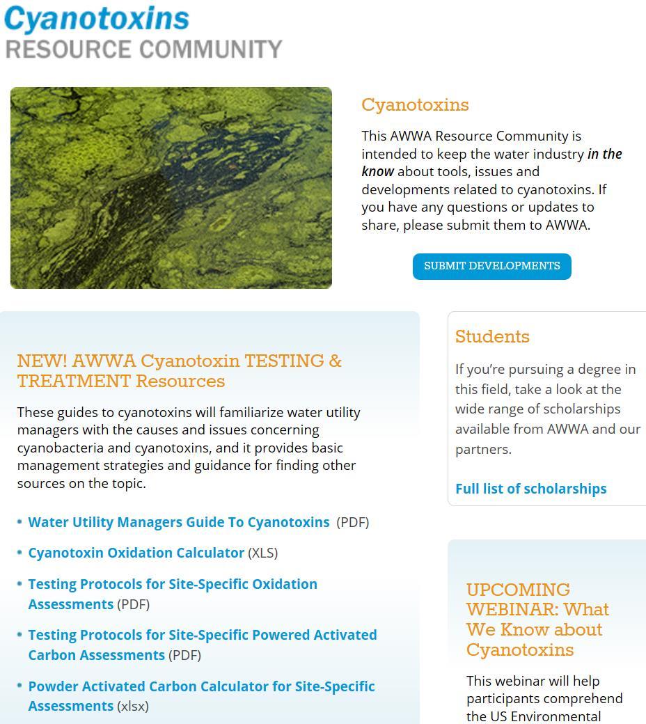 utilities through AWWA s Cyanotoxins Resource Community.