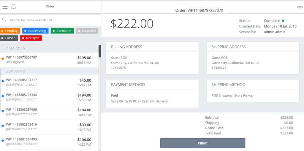 3.14. How to review orders In POS screen, you can review orders by choosing Order History tab.