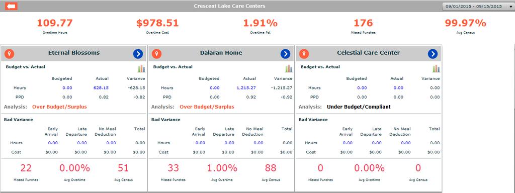 Figure 53 - Individual Statistics (Facility) All values display for the selected payroll cycle. This can be changed by using the dropdown at the top right of the dashboard.