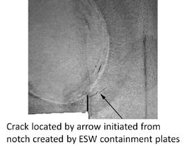 It is observed that the formation of a crack initiating at the ESW notch condition also triggered a crack that propagated into and through the column flange plate.