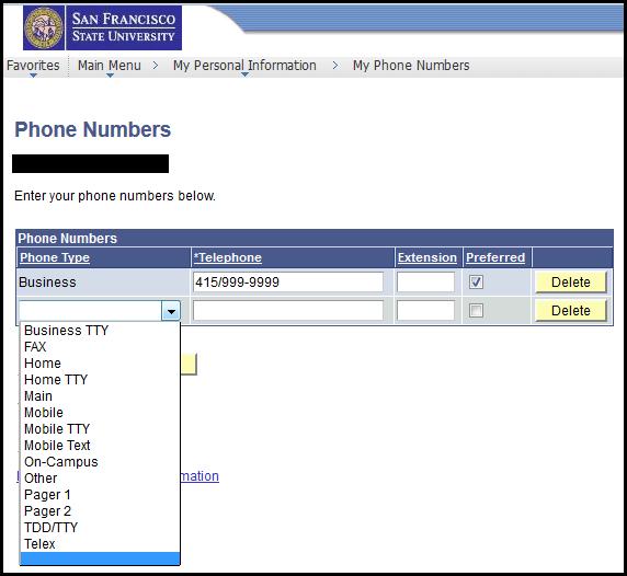 Types) You can mark a phone number preferred by checking the check box.
