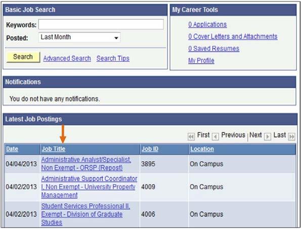 5.0 SF State Careers/ Jobs 5.1 SF State Careers Once you click on SF State Careers you will see the Job Search page.