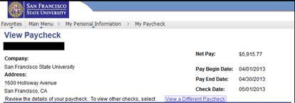 2.2 Getting to know View Paycheck Once you click on the Check Date link, the views of your check will display the following sections.