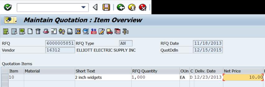 Create an RFQ - Maintain Quote STEP 1: In the SAP Portal or GUI, enter transaction code ME47. STEP : In the RFQ field, enter one of the RFQ numbers and hit Enter on your keyboard.