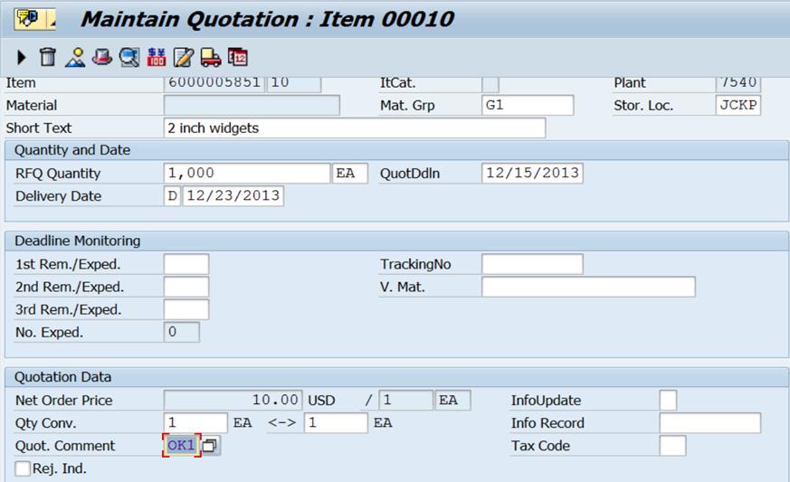 Create an RFQ - Price Comparisons STEP 5: STEP 6: STEP 7: Click the selection box next to Quot.