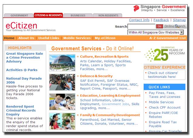 Government-To-Citizen (G2C) ecitizen Most popular winner in Hitwise s 2005 & 2006 'Government National category First launched in May 1999 100% of feasible e-services already online Single