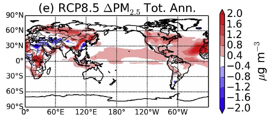 PM 2.5 climate penalty under extreme warming scenario Change in annual mean PM 2.