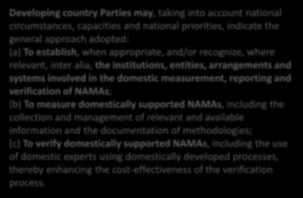 measurement, reporting and verification of NAMAs; (b) To measure domestically supported NAMAs, including the collection and management of relevant and available