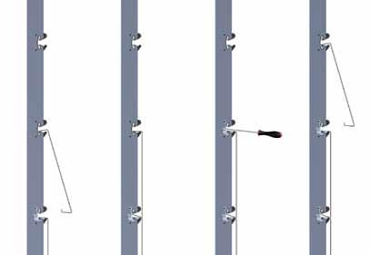 Bi-directional panel installation Installation from bottom to top Step 1 Hook in panel Step 2 Click in panel Step 3 Click in fixed point clamp, adjust panel, tighten fixed point clamp.