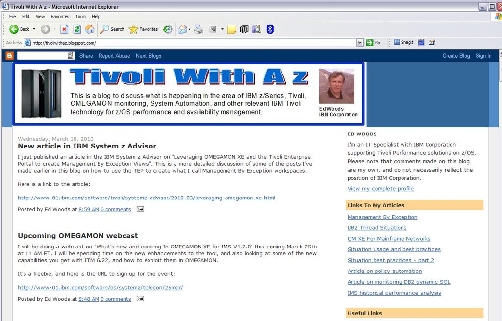 Check Out My Blog http://tivoliwithaz.blogspot.com Visit my blog on IBM Tivoli performance and availability management of System z.