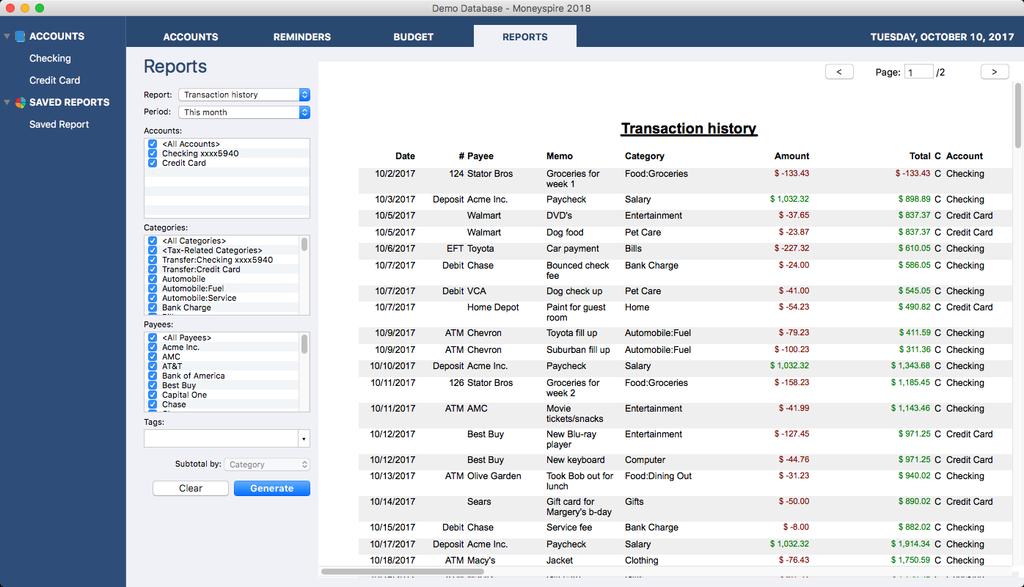 Transaction History This report shows your transaction history for all the accounts,