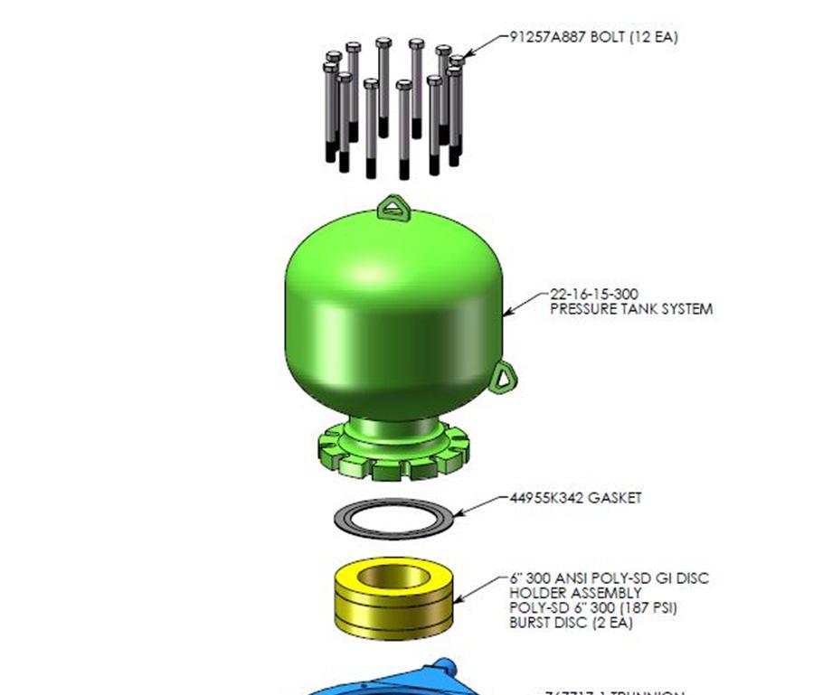 III. Mortar Design A custom 15 gallon capacity pressure vessel was manufactured with a 6 ANSI flange interface. The mortar body was manufactured with a 6 ANSI flange interface as well.