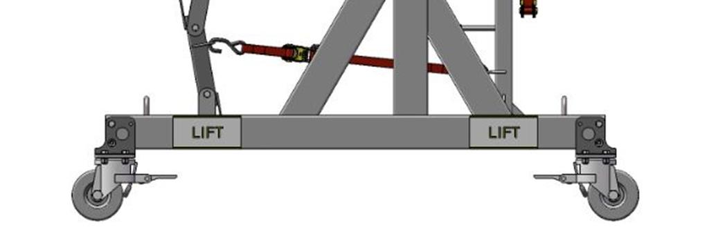 The transportation position holds the mortar in a horizontal orientation for crane lifting via the lift points.