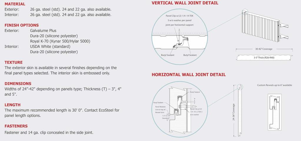 WALL PANEL SPECIFICATIONS MATERIAL Exterior: Interior: 24 ga. steel (std). 26 and 22 ga. also available.