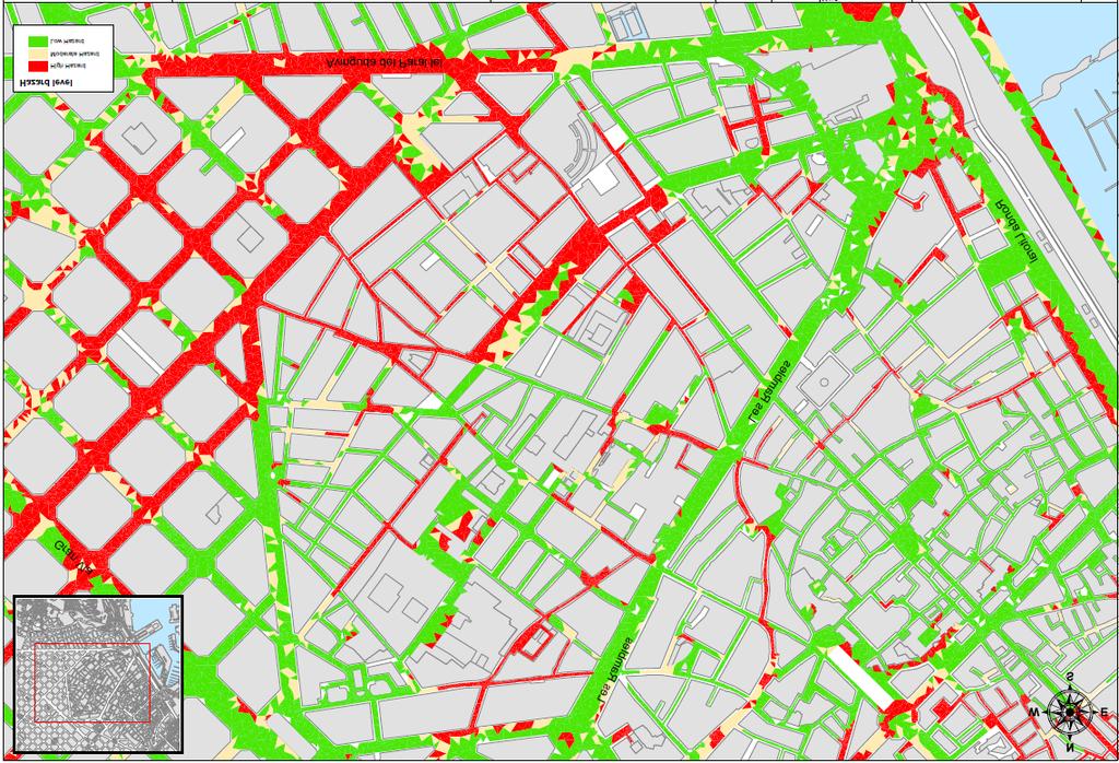Flood hazard assessment Flood hazard assessment was carried out for the Raval district according to specific criteria achieved for flooded streets during heavy storm