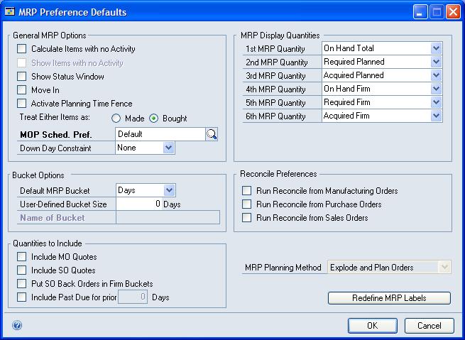 PART 1 MANUFACTURING SETUP MRP labels Use these options to define prompts and abbreviations that are provided for various MRP quantities. You can use the default options or create your own.