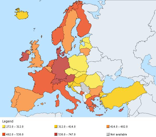 MSW generation in the EU (2013) in kg per capita Municipal waste