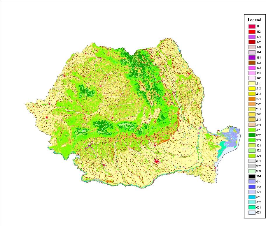 3.6.3 Spatial structure of land use 3.6.3.1 Romania The land cover structure spatially distributed is shown in Figure 17.