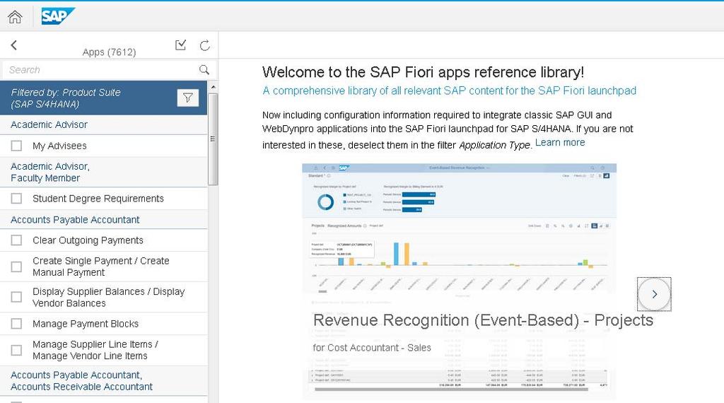 SAP Fiori Apps Successive adaptation of relevant apps for SAP Fiori Reference Library concerning