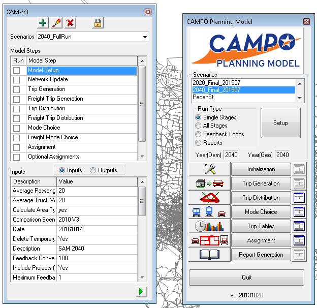 Figure 23 Comparison of SAM (left) and CAMPO (right) model interfaces One way to improve consistency is to alter the high-level model parameters.