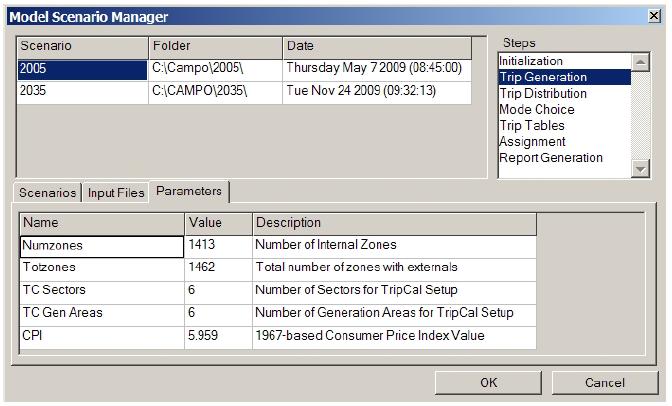 Figure 24 Model scenario manager for Trip Generation Stage 2.