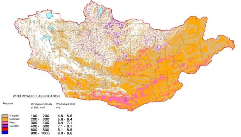 5-6.0 kwh/m sq. solar radiation. Around 10% of Mongolian landscape has over 300 W/m sq.