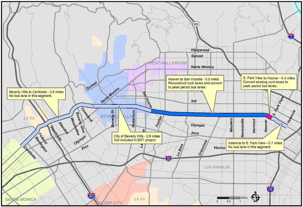Figure ES-4: Alternative A-2 Truncated Project with Bus Lanes from South Park View Street to