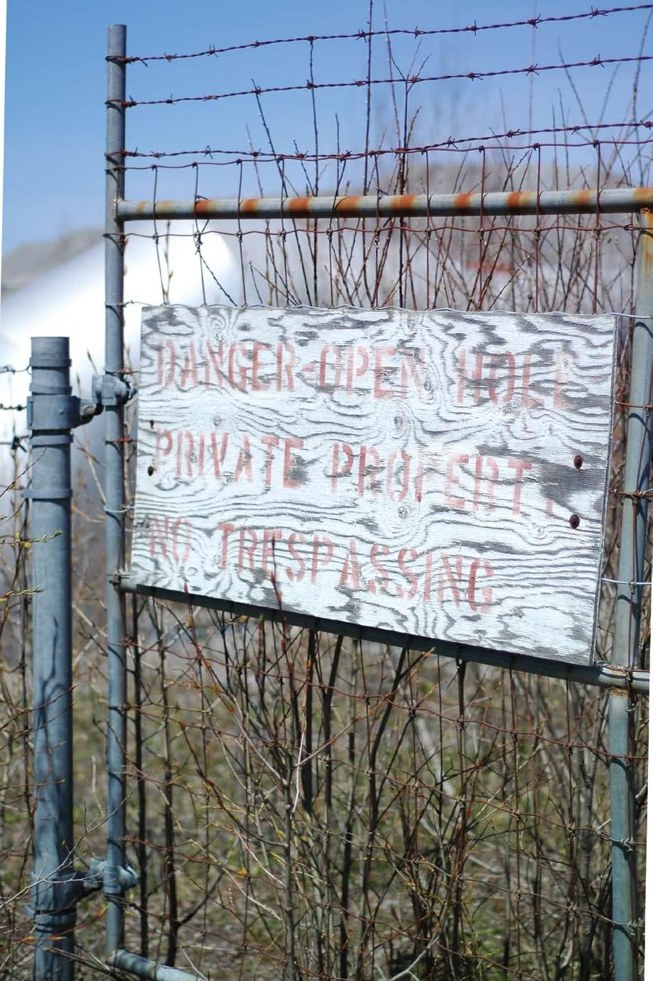 A warning sign is posted outside a gold mine south of Marathon, Ontario.