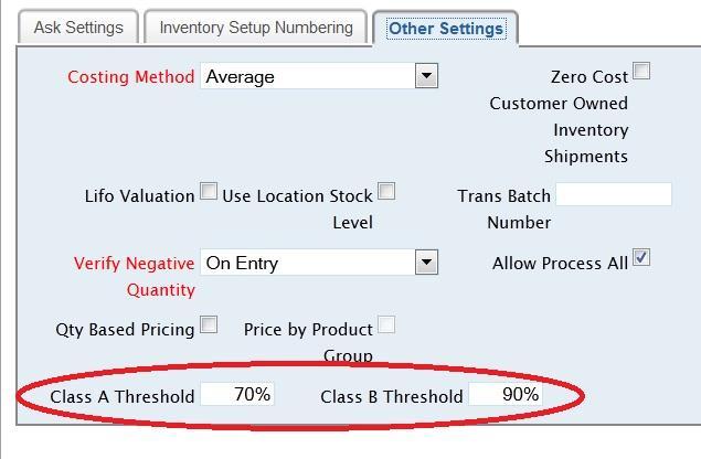 Feature List as of 2/13/15 Page 30 of 56 s 27.0-27.02 27.02-72 In the Inventory module, you can now establish default Class A and Class B thresholds for the ABC Analysis report (abc-analysis-report.