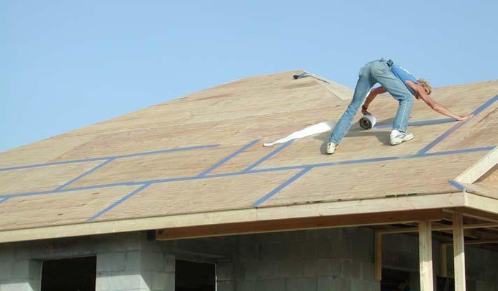 Figure 3-9: Installation of a sealed roof deck using self-adhering strips.