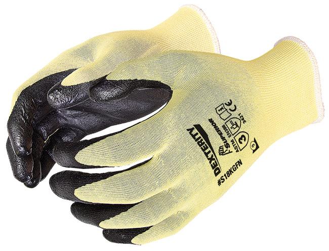 DEXTERITY ULTRAFINE 18-GAUGE KEVLAR GLOVE WITH FOAM NITRILE PALM Dexterity Ultrafine 18-Gauge Cut-Resistant Kevlar Glove with Foam Nitrile Palm 1145 grams of cut protection SUS18KGFN 06-11 SUS18KGFN