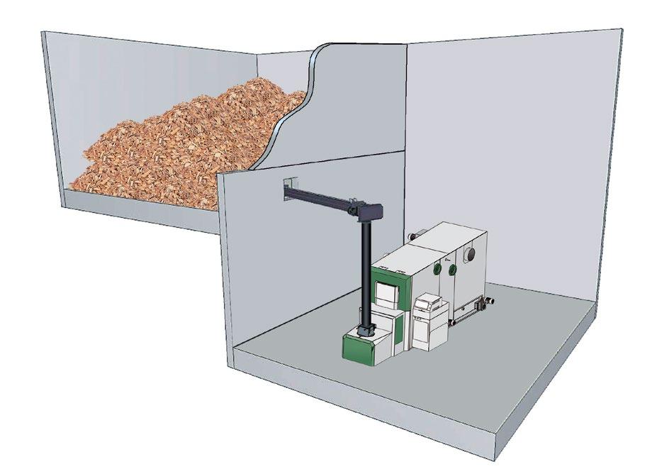 Room discharge via horizontal spring agitator with following transport screw for optimum storage room utilisation.