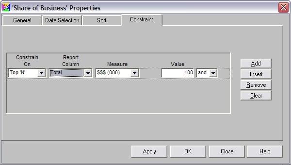 Using Sorts and Constraints Open a completed report, and click the yellow PROPERTIES button the toolbar. The Properties window appears for your report.