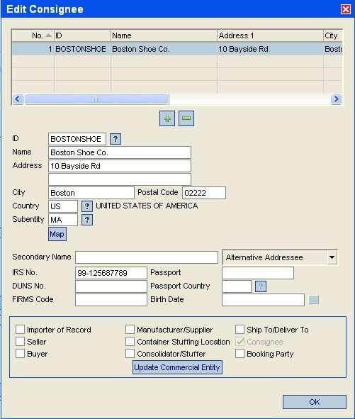 Field Name Data Entry Comment Edit Consignee pop-up: Buyer Enter the Buyer account code. Requirement: This is a required field, if the shipment is not an IE, TE or FROB shipment.