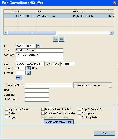 Field Name Data Entry Comment Edit Consolidator/Stuffer pop-up: Booking Party Enter the booking party account code.