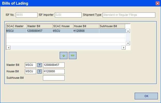 Bills of Lading page: Step Action Comment 2 Click the Add button to begin adding the Bill of Lading number.