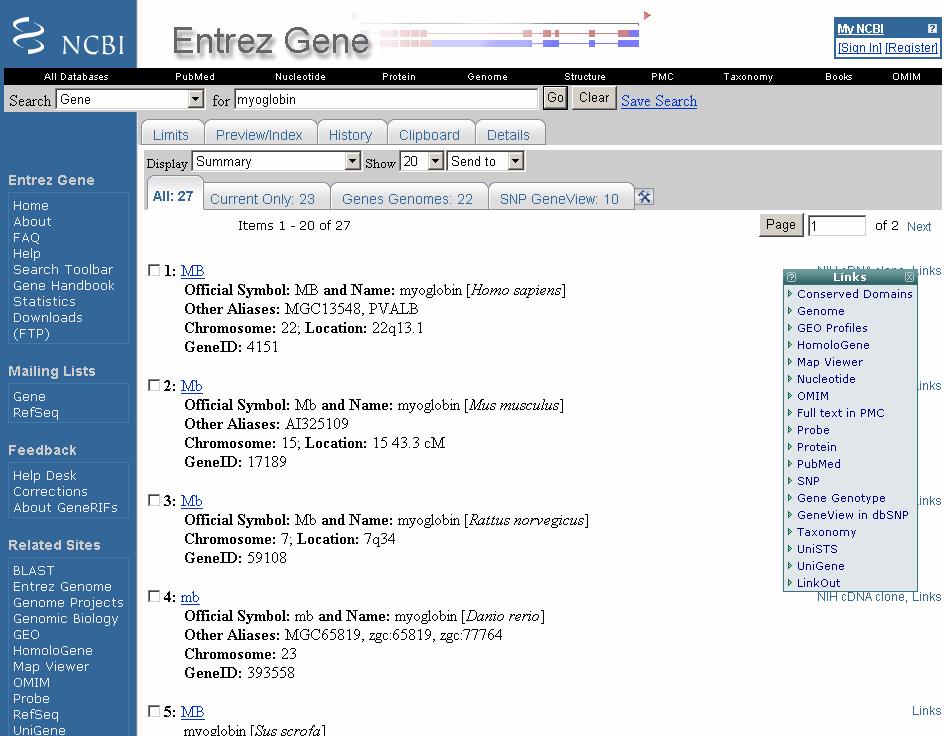 1. Entrez Gene entries offer a wealth of information, including links to RefSeq entries