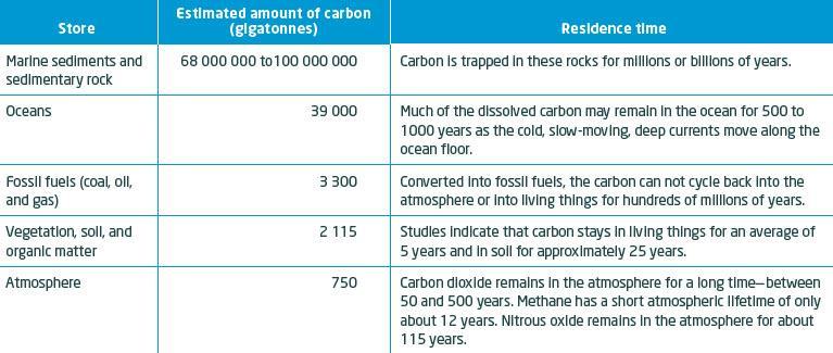The Carbon Cycle and Climate Change (Page 334) Carbon compounds are found in several stores