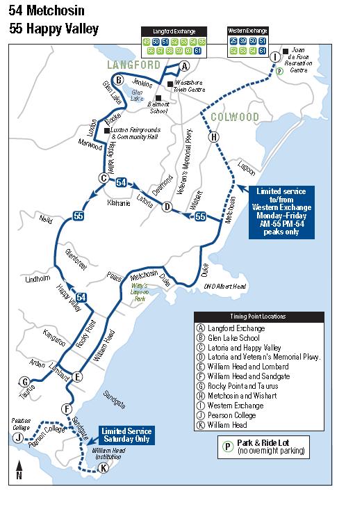 Route 54 Metchosin/Happy Valley Change Overview: Evening service is expanded and midday service is increased to better match future demand.