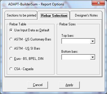 Chapter 7 PROGRAM EXECUTION FIGURE 7.3-2B The bar system used for the ADAPT-PT/RC analysis is determined according to the design code selected during data input.