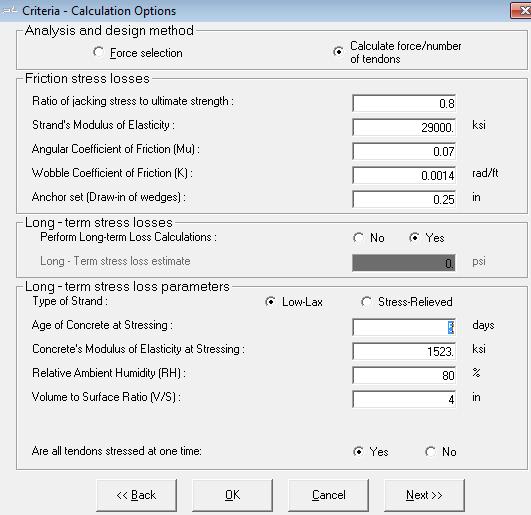 Chapter 5 STRUCTURAL MODELING 5.5.5 Specify Calculation Options (PT mode only) This screen is used to select the post-tensioning design option (Fig. 5.5-8). FIGURE 5.