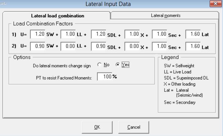 STRUCTURAL MODELING Chapter 5 FIGURE 5.5-16 LATERAL INPUT DATA INPUT SCREEN If you answer Yes to the Do lateral loads change sign?